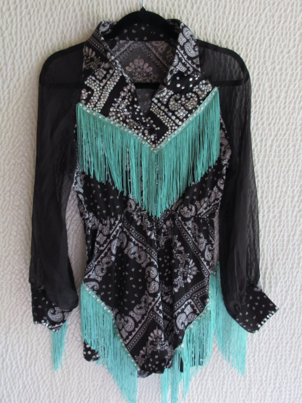 Sparkles Cowgirl Romper M Fringe Crystals Western Shorts Line Dancing Outfit